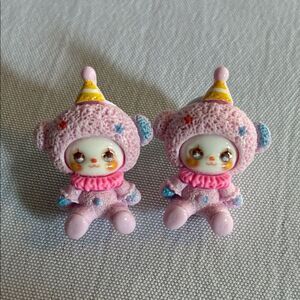 NEW Cute little clown pierced earrings pastel colors lightweight novelty unique